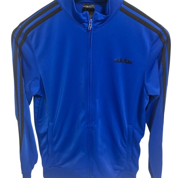 Adidas Track Jacket Mens Size Medium Full Zip Mock Neck Blue Black - Picture 1 of 6